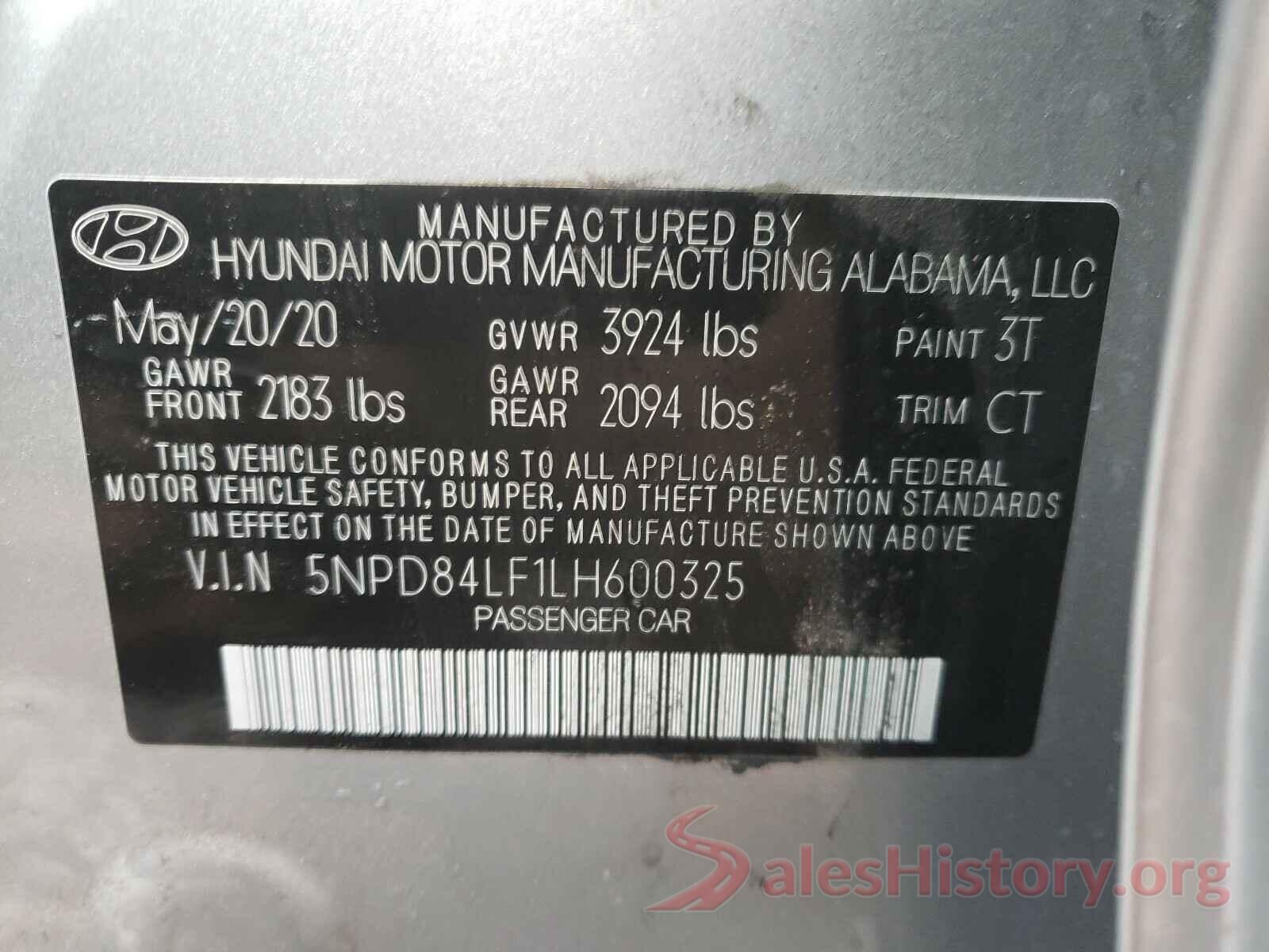 5NPD84LF1LH600325 2020 HYUNDAI ELANTRA