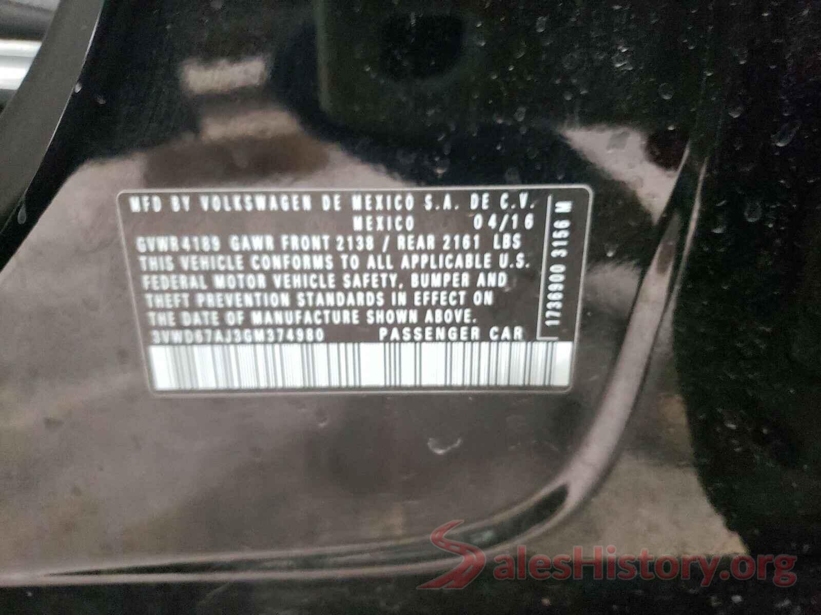 3VWD67AJ3GM374980 2016 VOLKSWAGEN JETTA