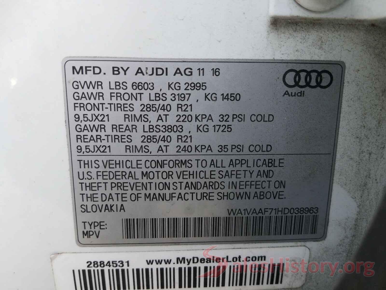 WA1VAAF71HD038963 2017 AUDI Q7