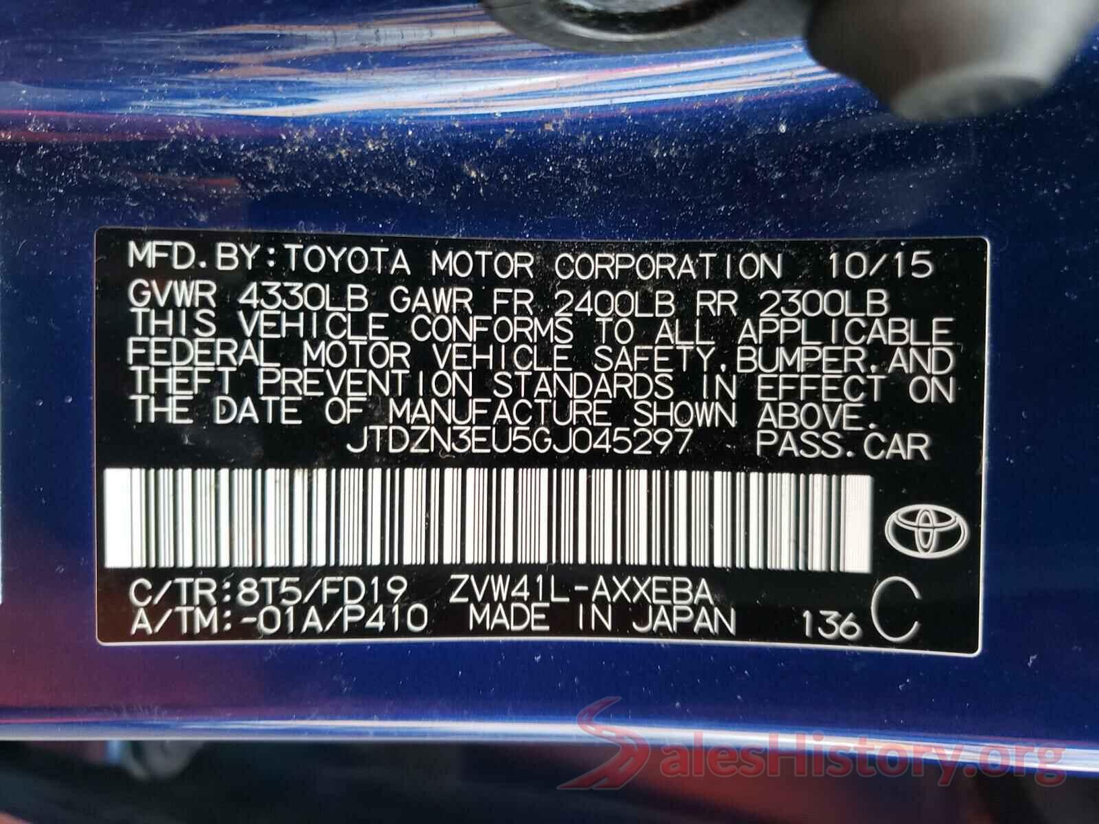 JTDZN3EU5GJ045297 2016 TOYOTA PRIUS