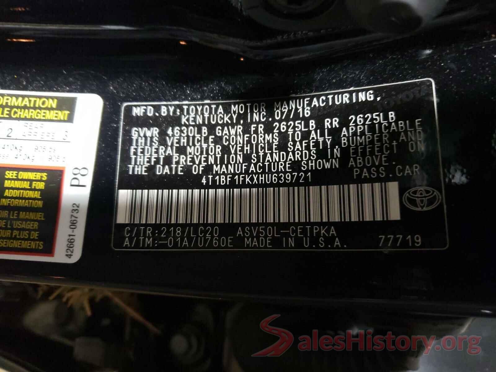 4T1BF1FKXHU639721 2017 TOYOTA CAMRY