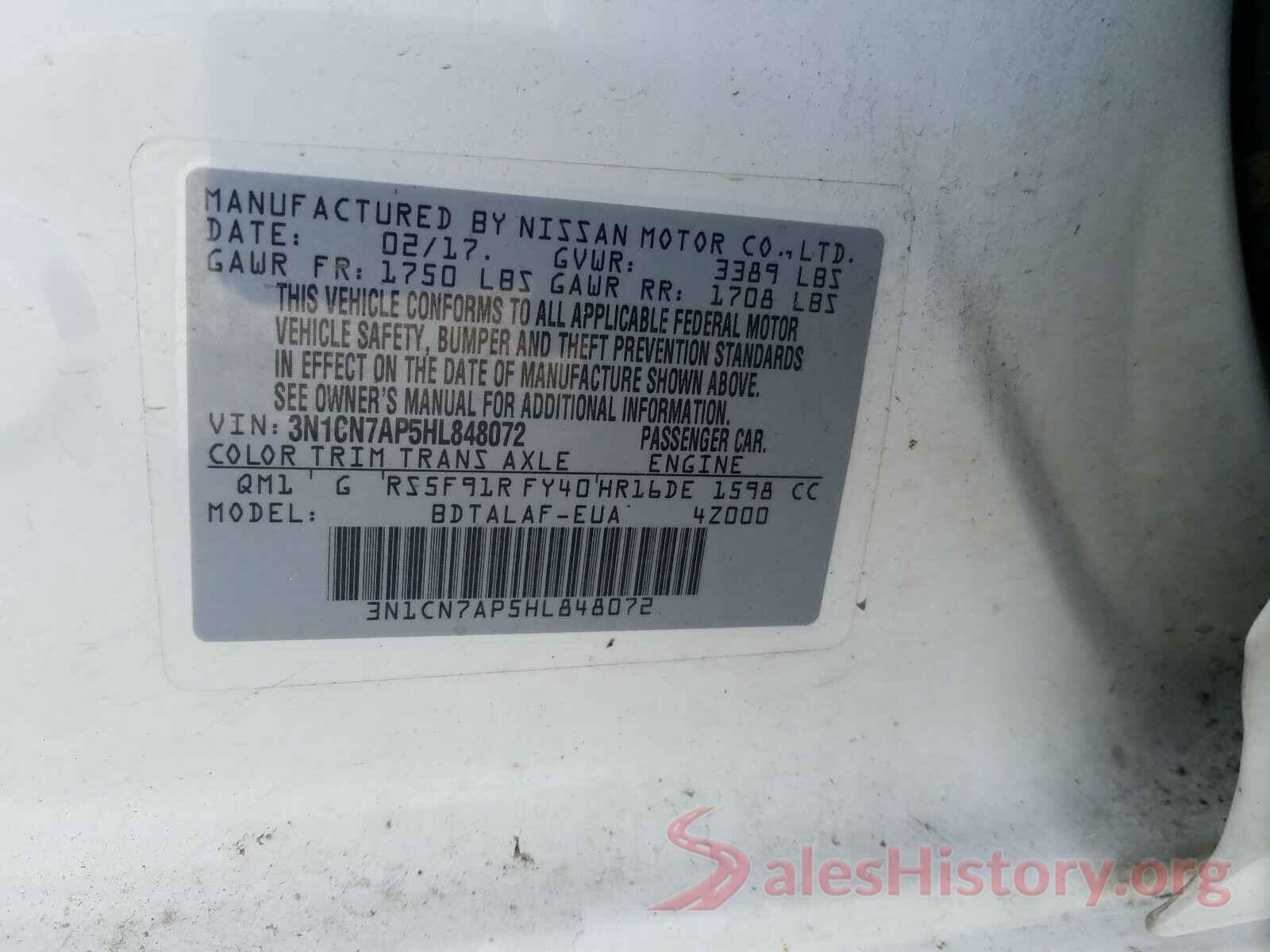 3N1CN7AP5HL848072 2017 NISSAN VERSA