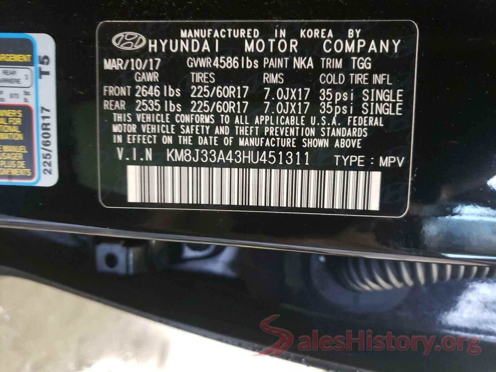 KM8J33A43HU451311 2017 HYUNDAI TUCSON