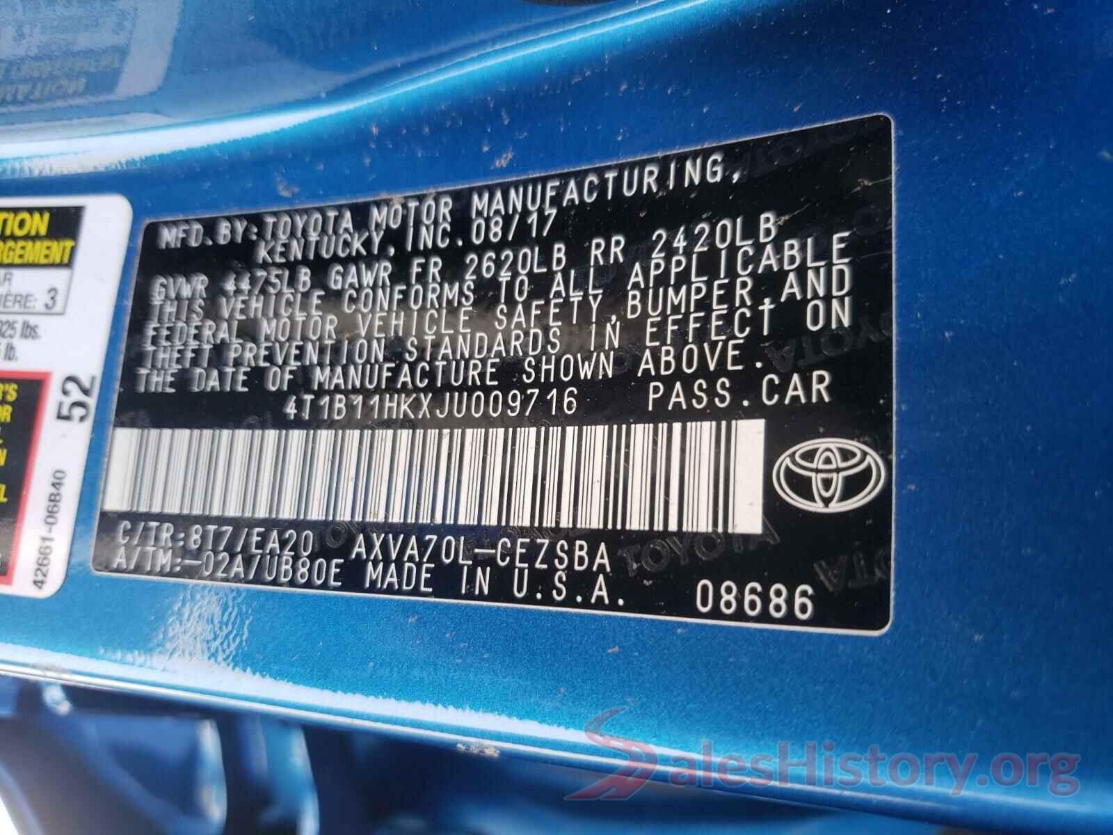 4T1B11HKXJU009716 2018 TOYOTA CAMRY