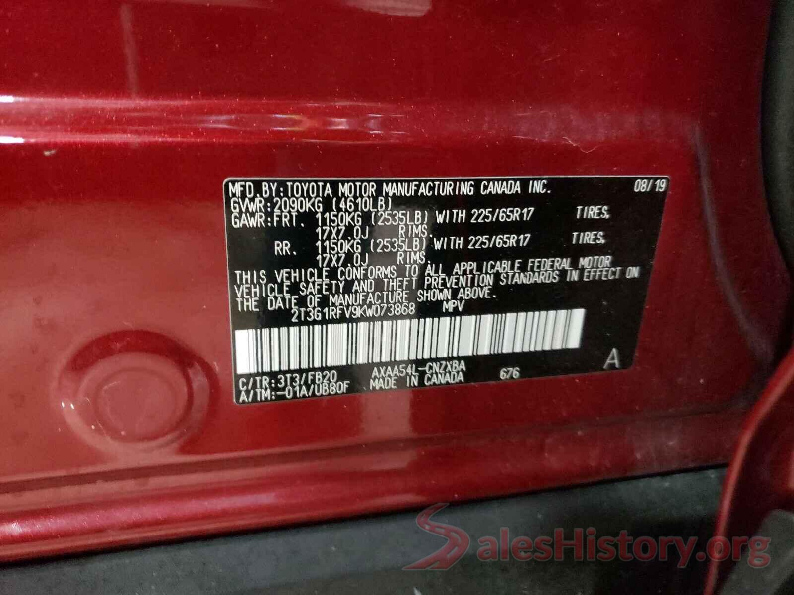 2T3G1RFV9KW073868 2019 TOYOTA RAV4