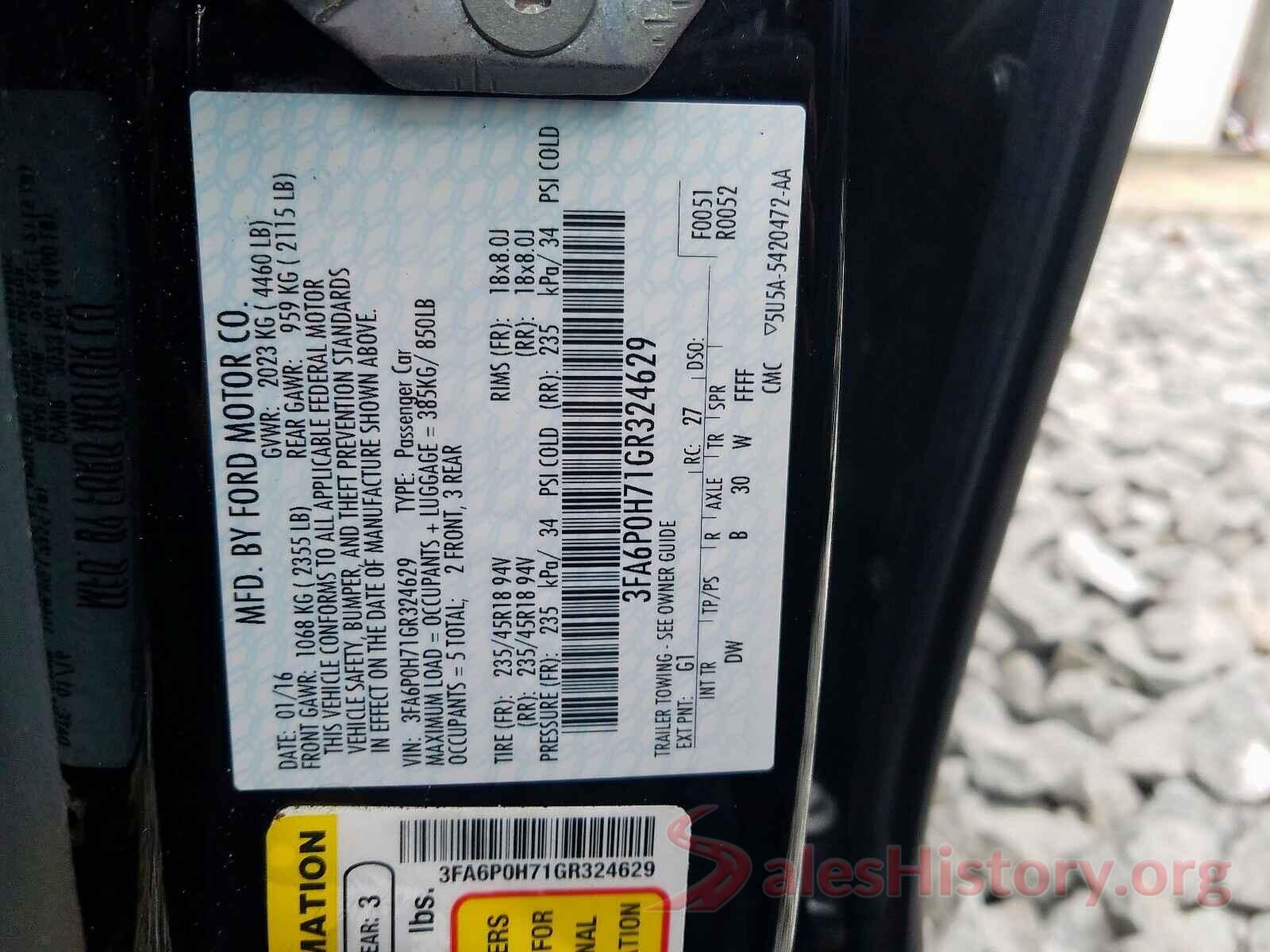 3FA6P0H71GR324629 2016 FORD FUSION