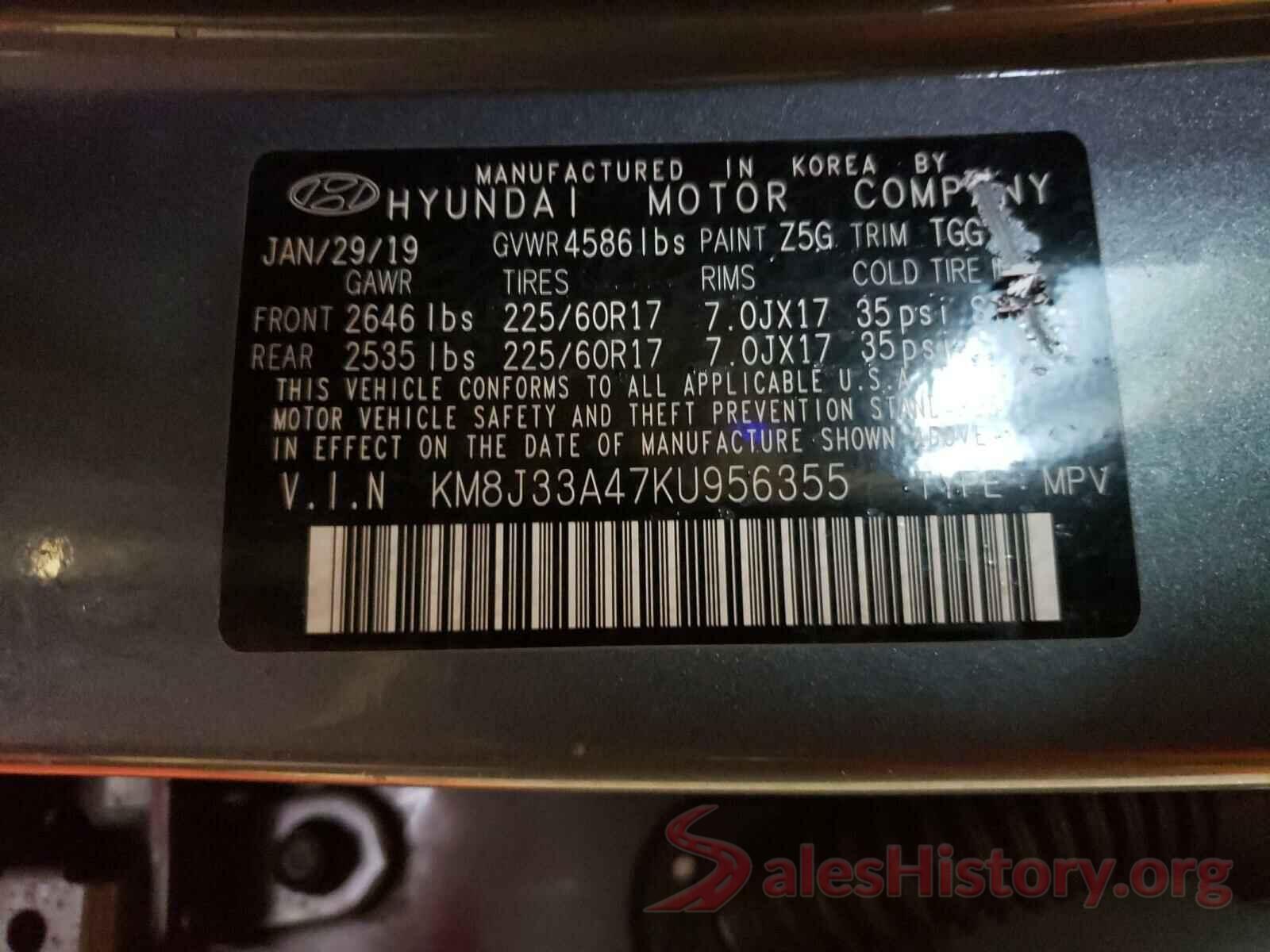 KM8J33A47KU956355 2019 HYUNDAI TUCSON