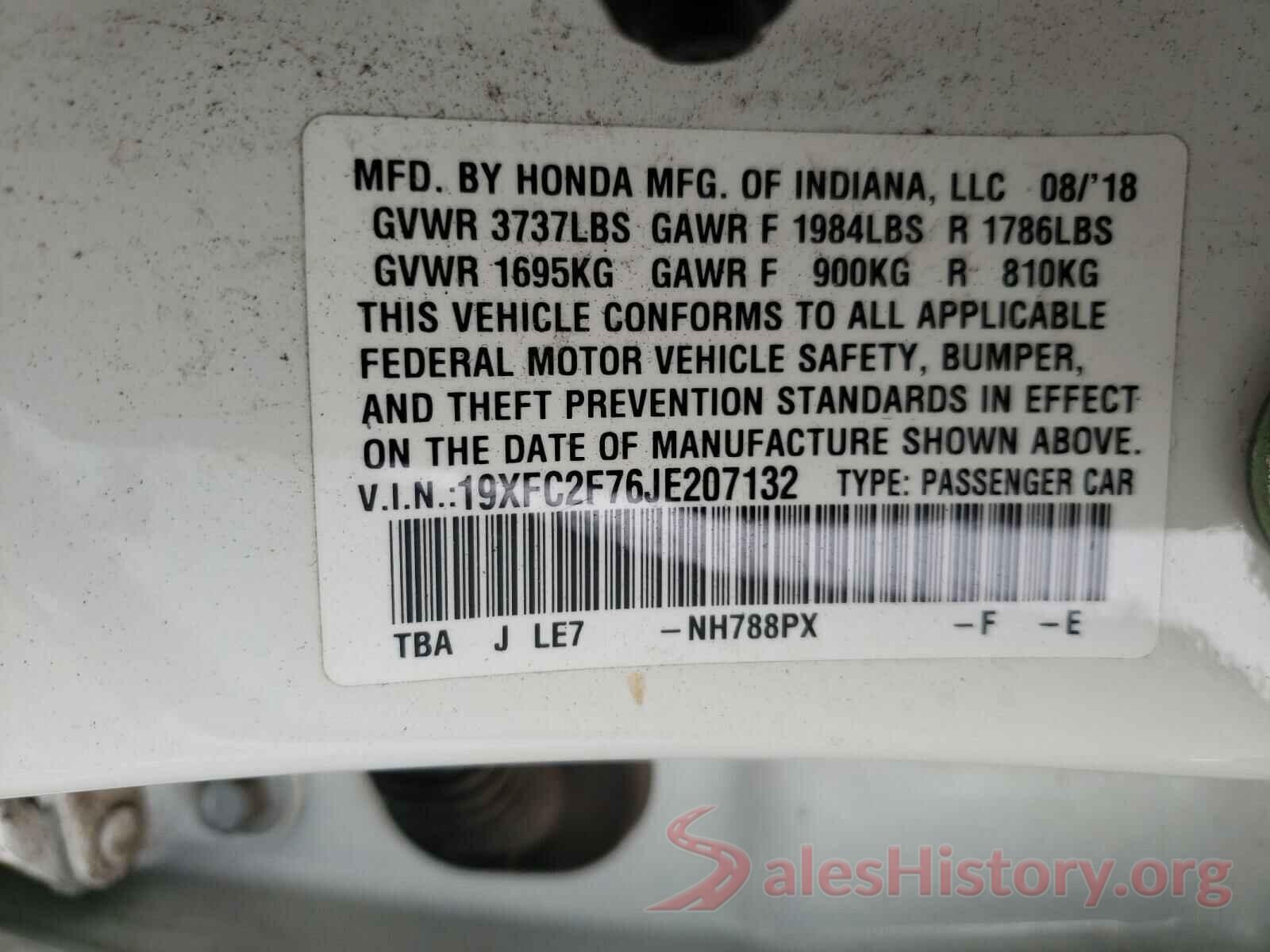 19XFC2F76JE207132 2018 HONDA CIVIC