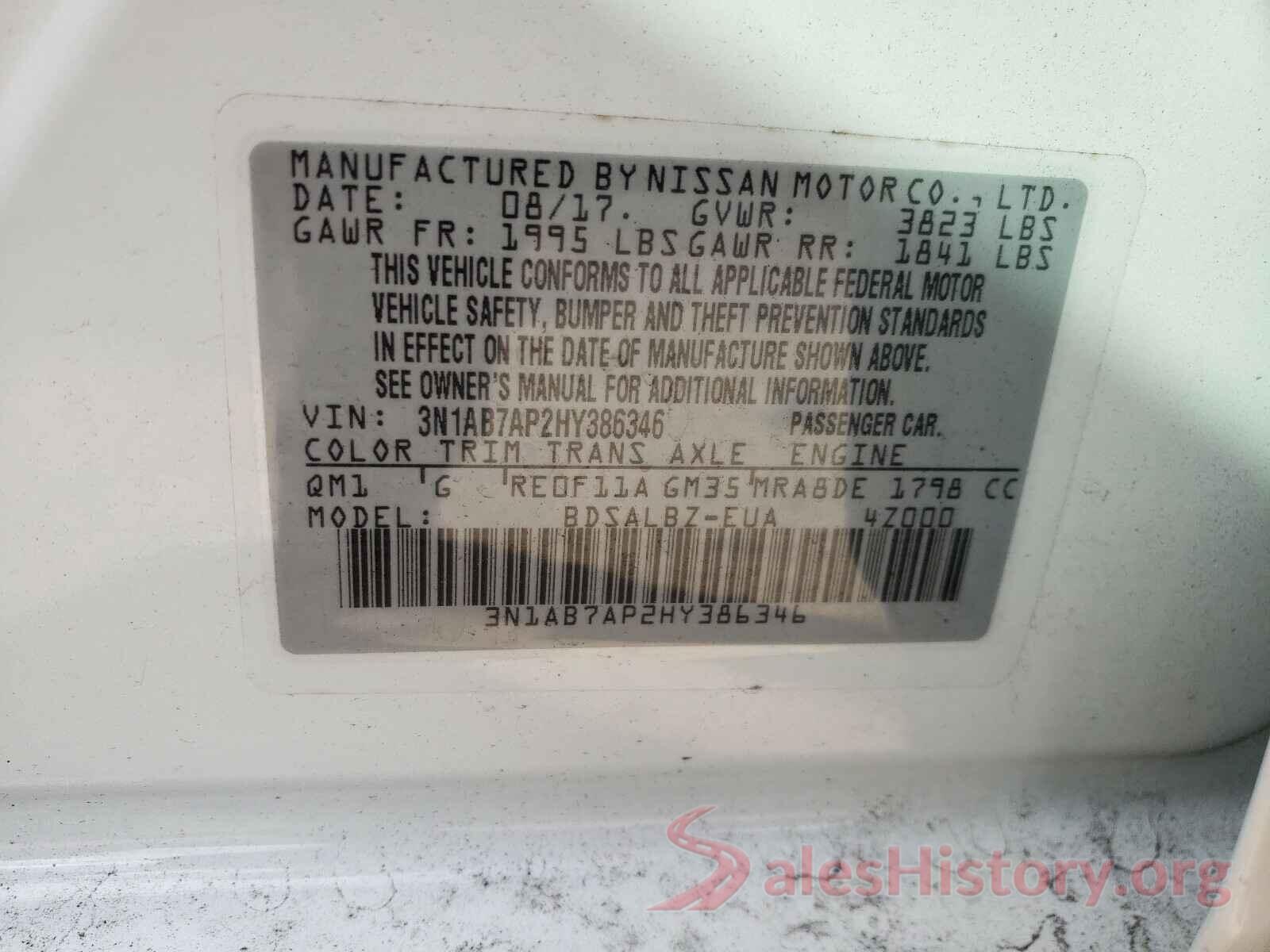 3N1AB7AP2HY386346 2017 NISSAN SENTRA