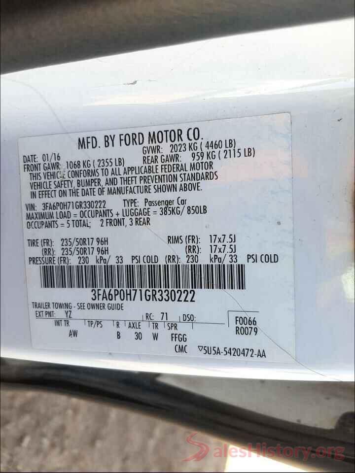 3FA6P0H71GR330222 2016 FORD FUSION