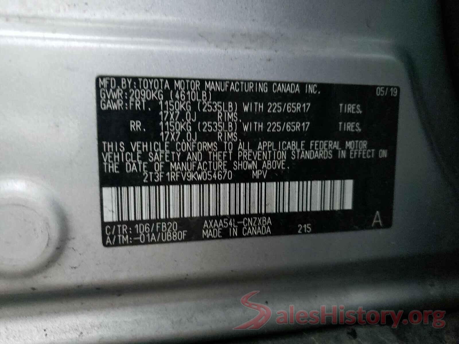 2T3F1RFV9KW054670 2019 TOYOTA RAV4