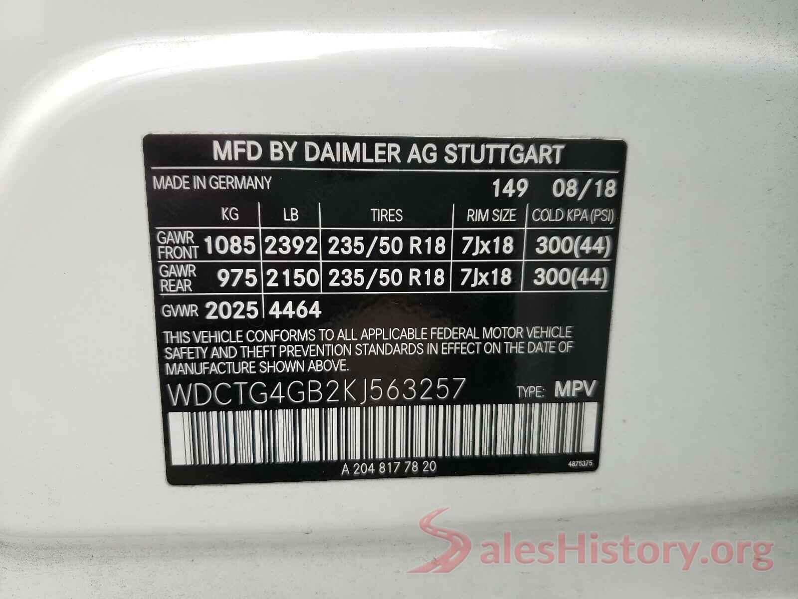 WDCTG4GB2KJ563257 2019 MERCEDES-BENZ G CLASS