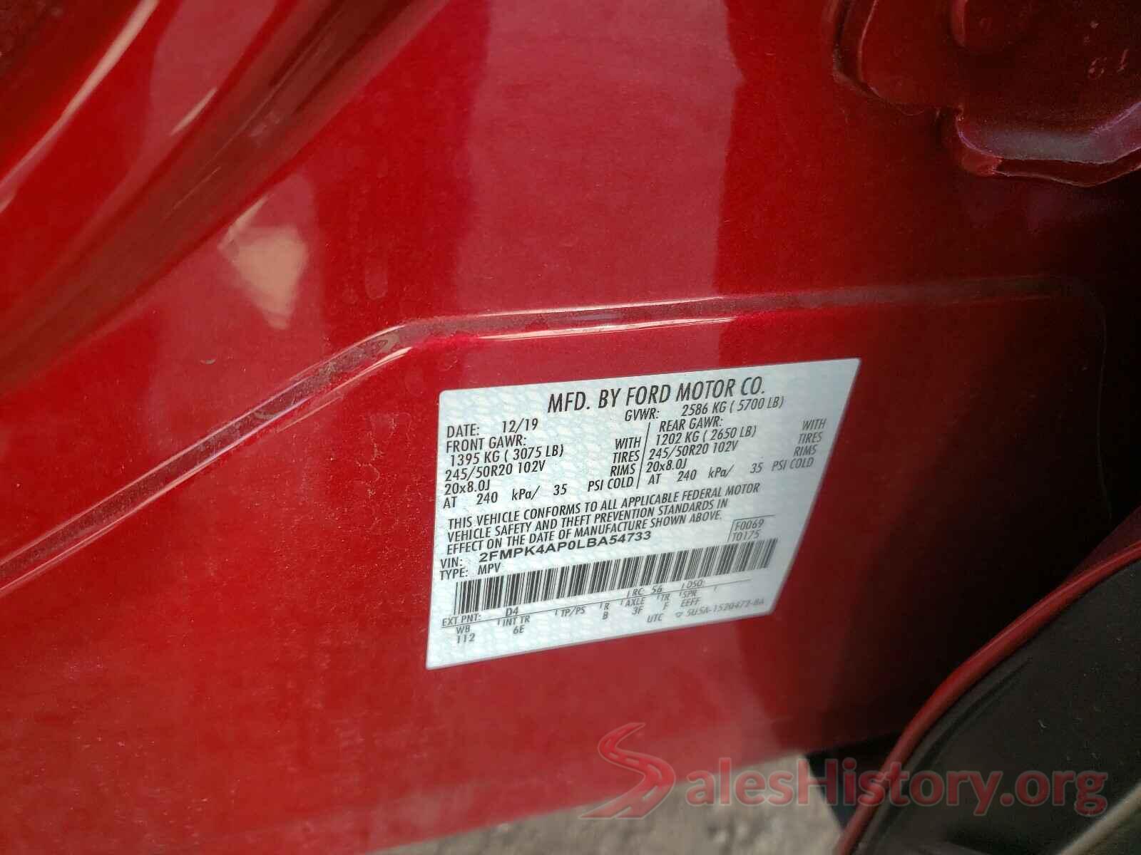 2FMPK4AP0LBA54733 2020 FORD EDGE