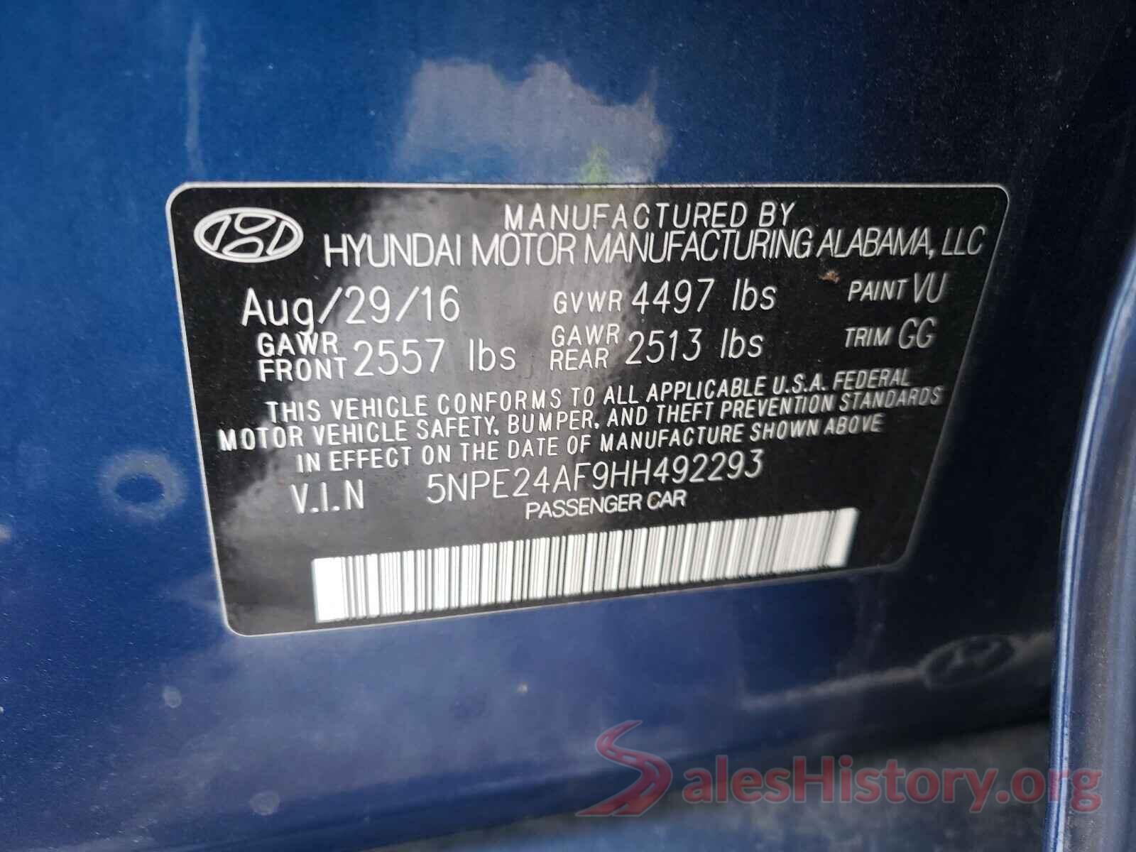 5NPE24AF9HH492293 2017 HYUNDAI SONATA