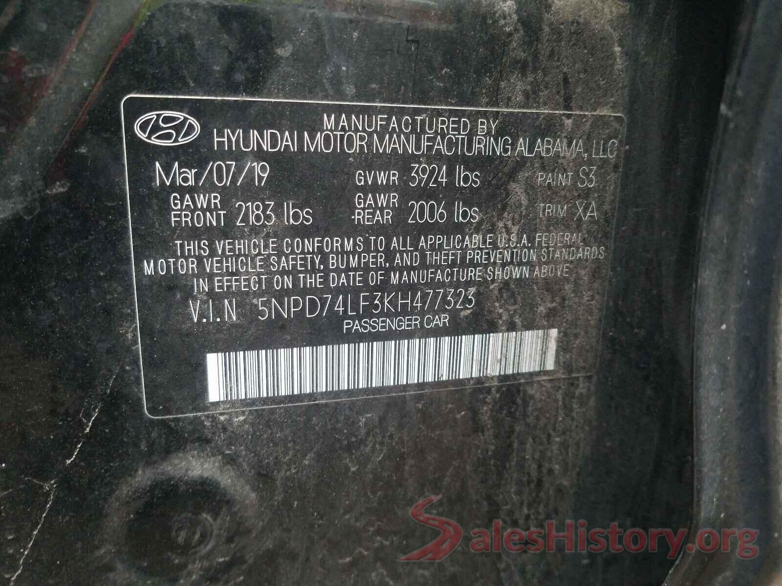 5NPD74LF3KH477323 2019 HYUNDAI ELANTRA