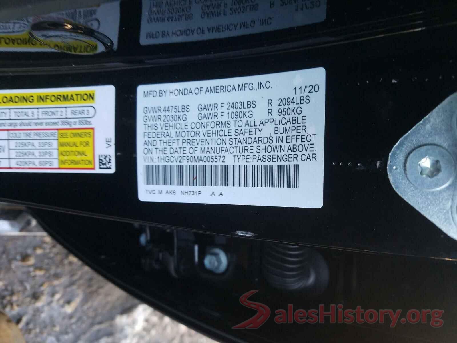 1HGCV2F90MA005572 2021 HONDA ACCORD