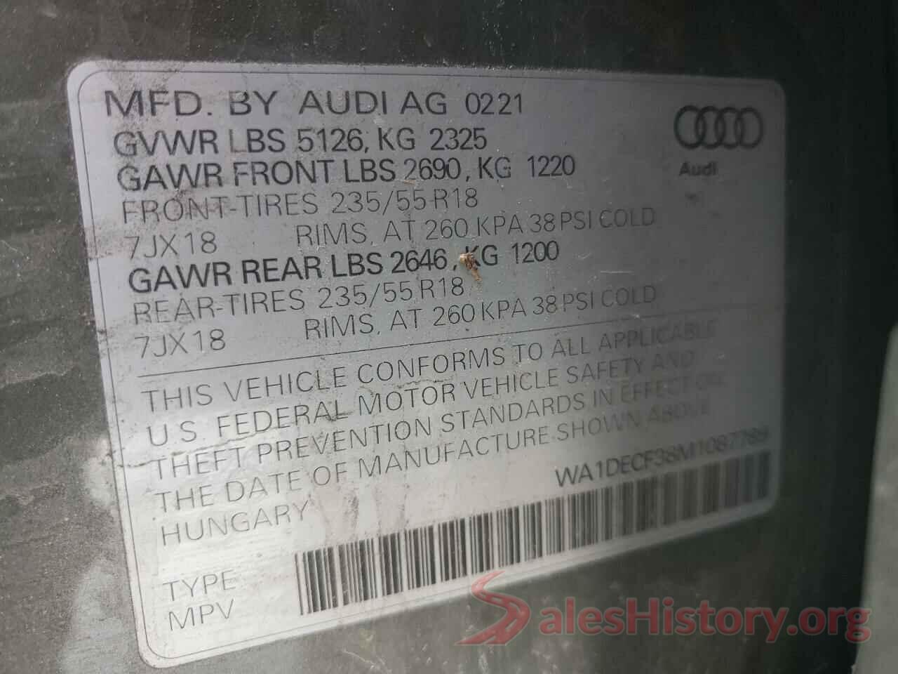 WA1DECF38M1087789 2021 AUDI Q3