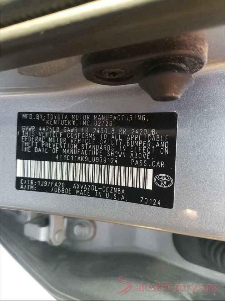 4T1C11AK9LU939124 2020 TOYOTA CAMRY