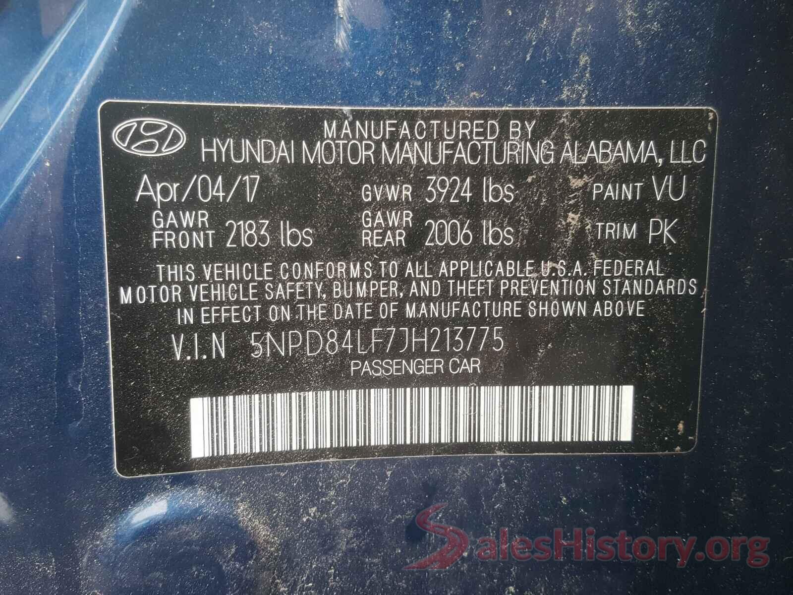 5NPD84LF7JH213775 2018 HYUNDAI ELANTRA