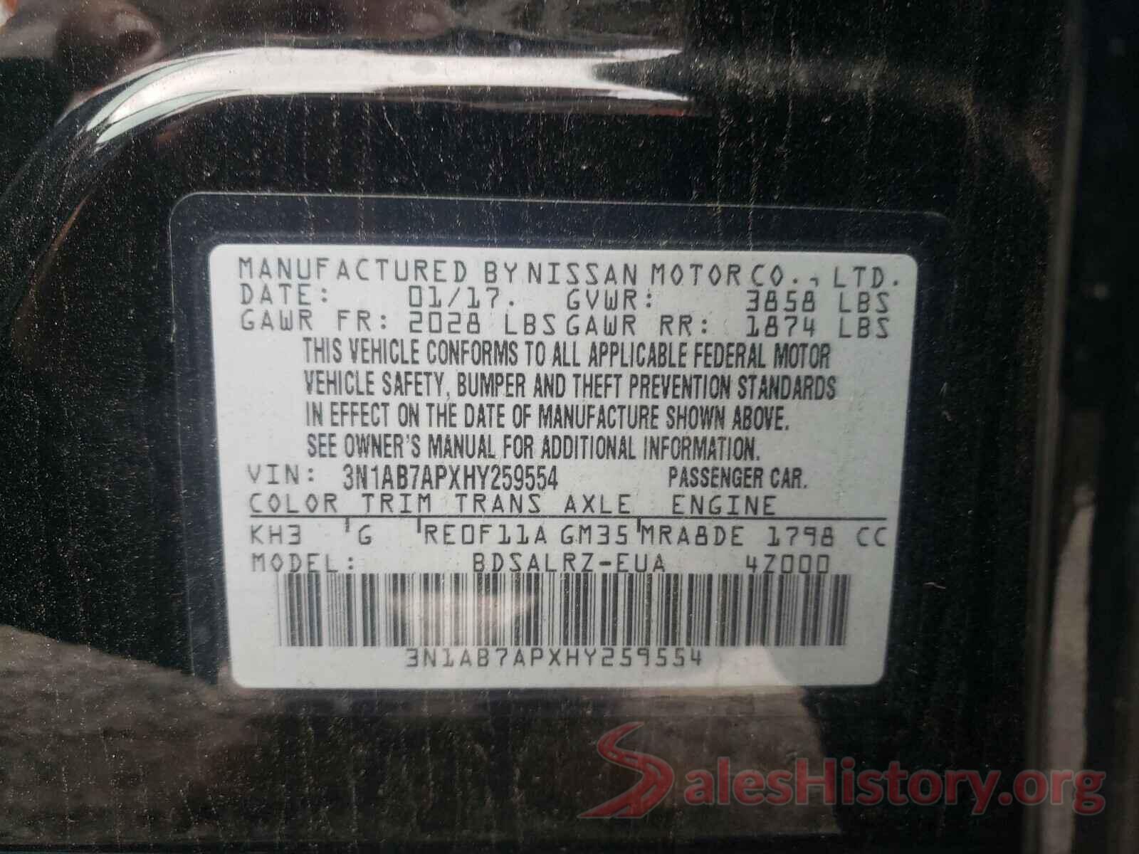 3N1AB7APXHY259554 2017 NISSAN SENTRA