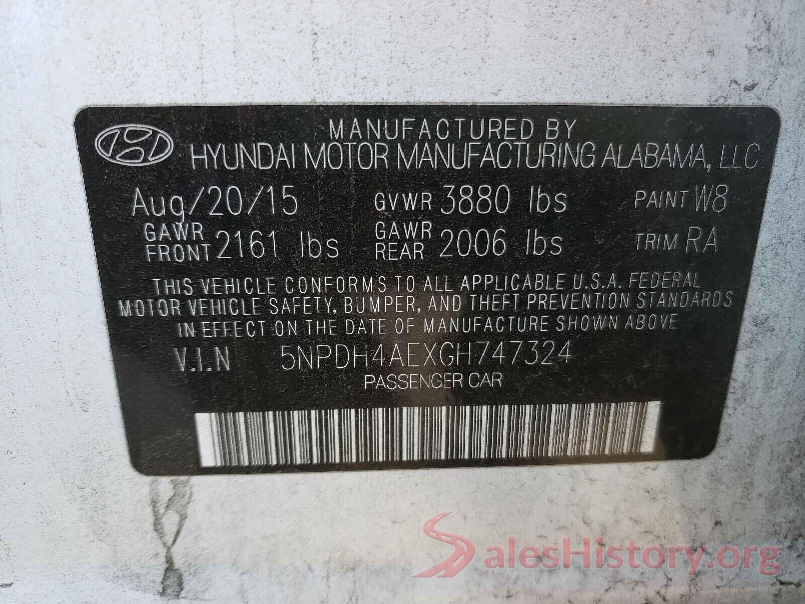 5NPDH4AEXGH747324 2016 HYUNDAI ELANTRA