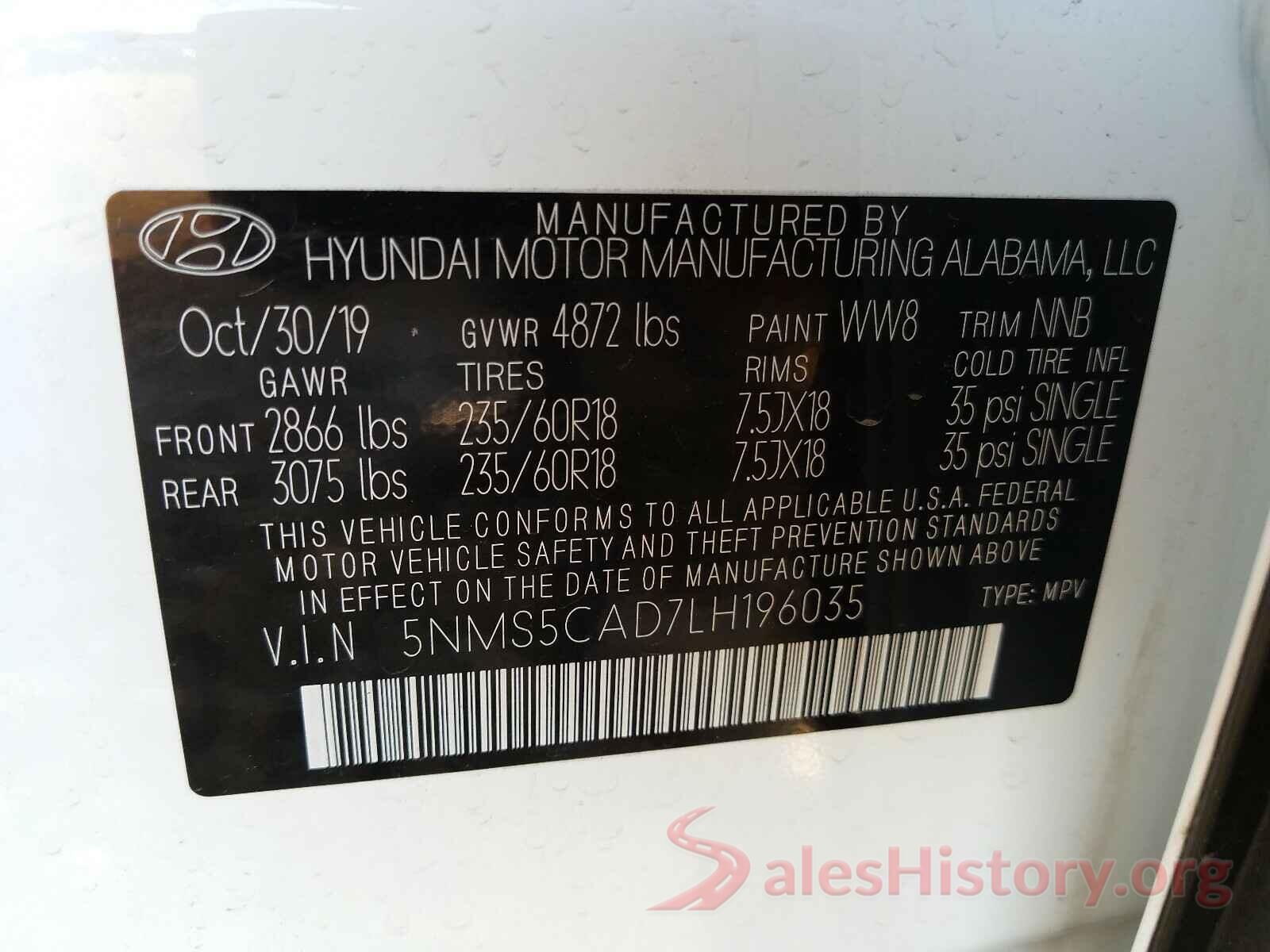 5NMS5CAD7LH196035 2020 HYUNDAI SANTA FE