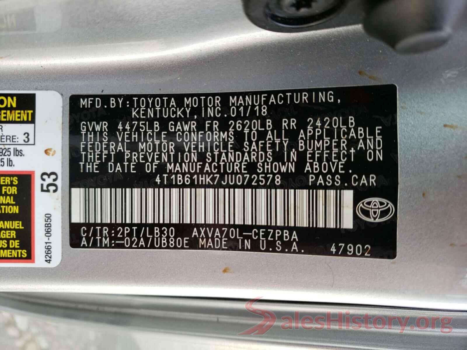 4T1B61HK7JU072578 2018 TOYOTA CAMRY