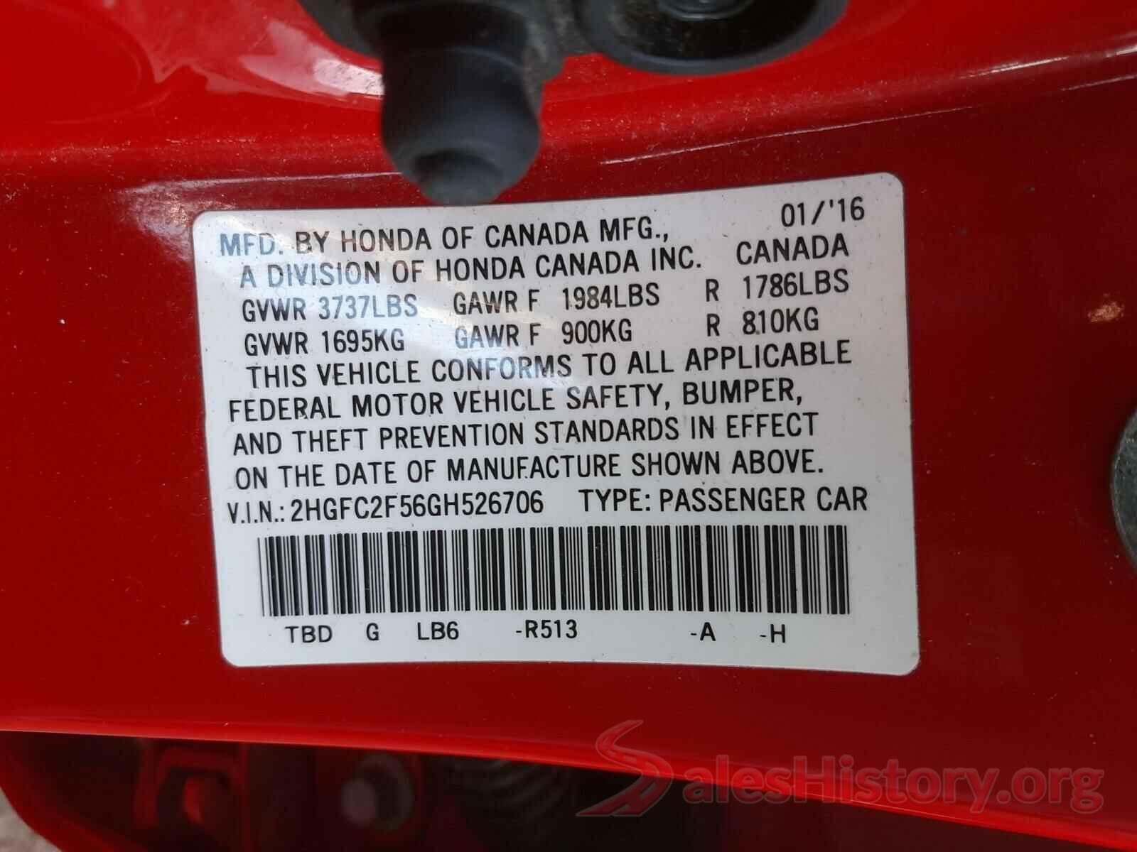 2HGFC2F56GH526706 2016 HONDA CIVIC