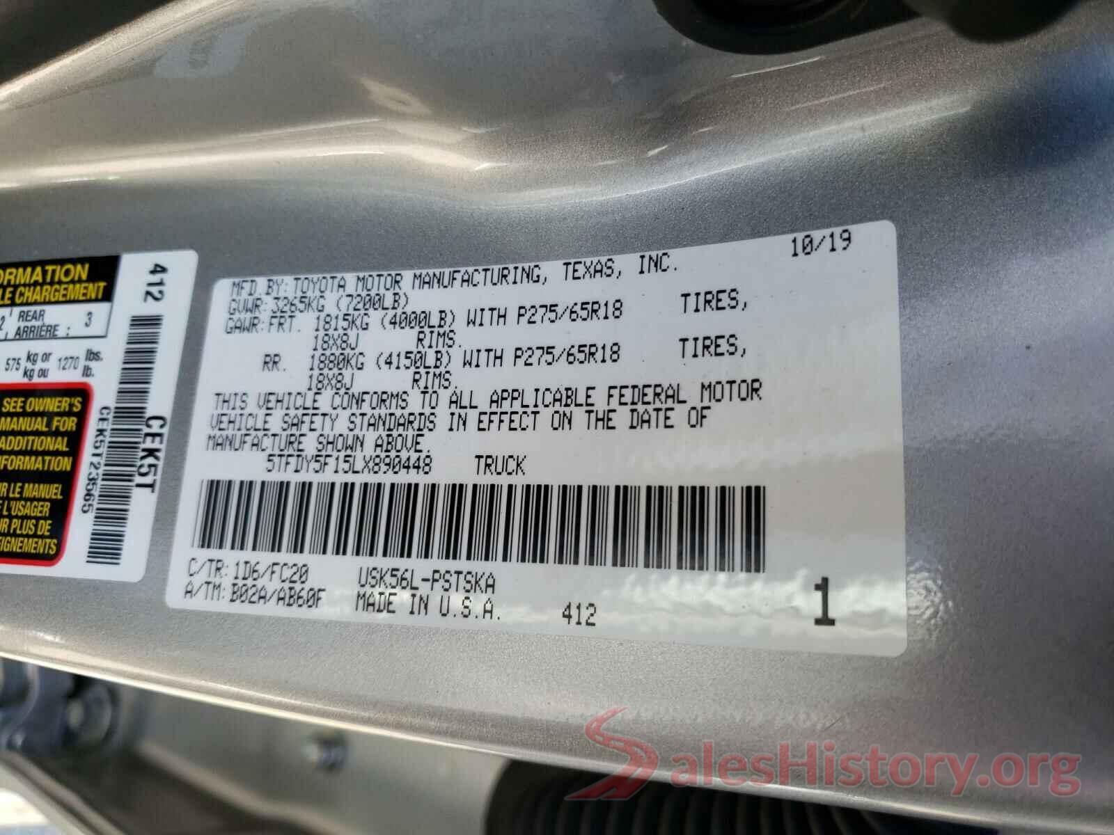 5TFDY5F15LX890448 2020 TOYOTA TUNDRA