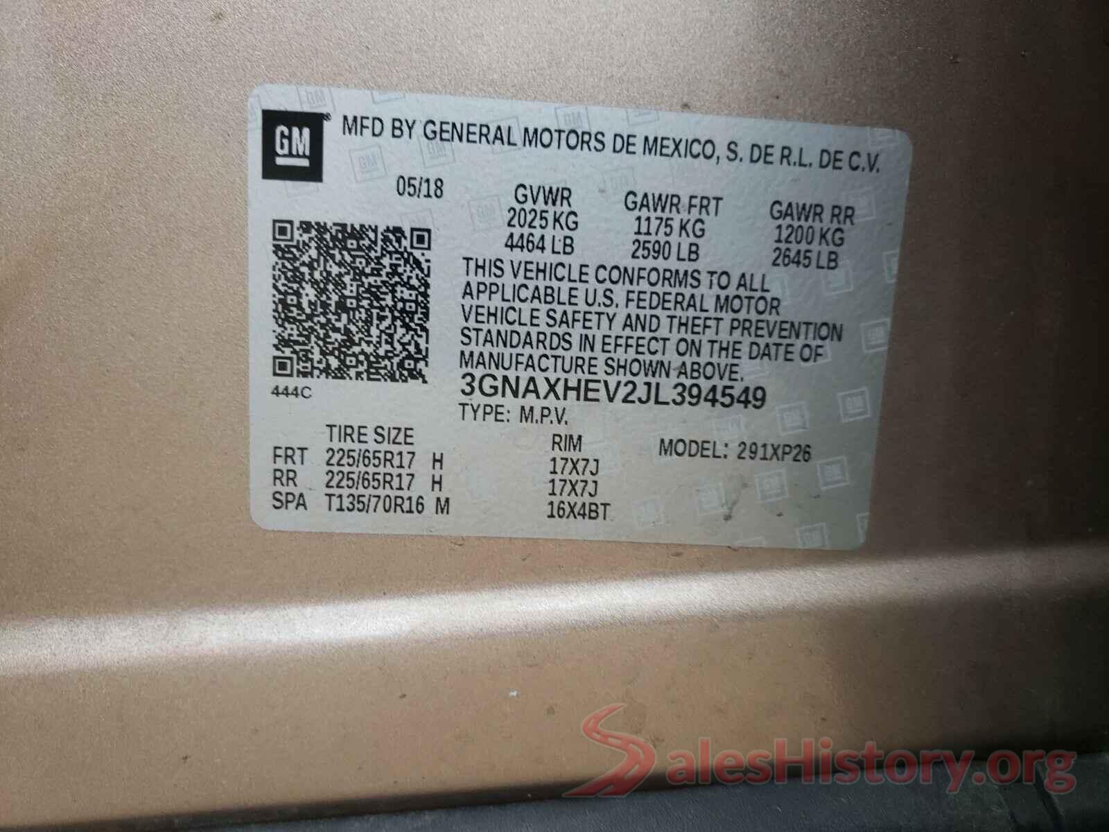 3GNAXHEV2JL394549 2018 CHEVROLET EQUINOX