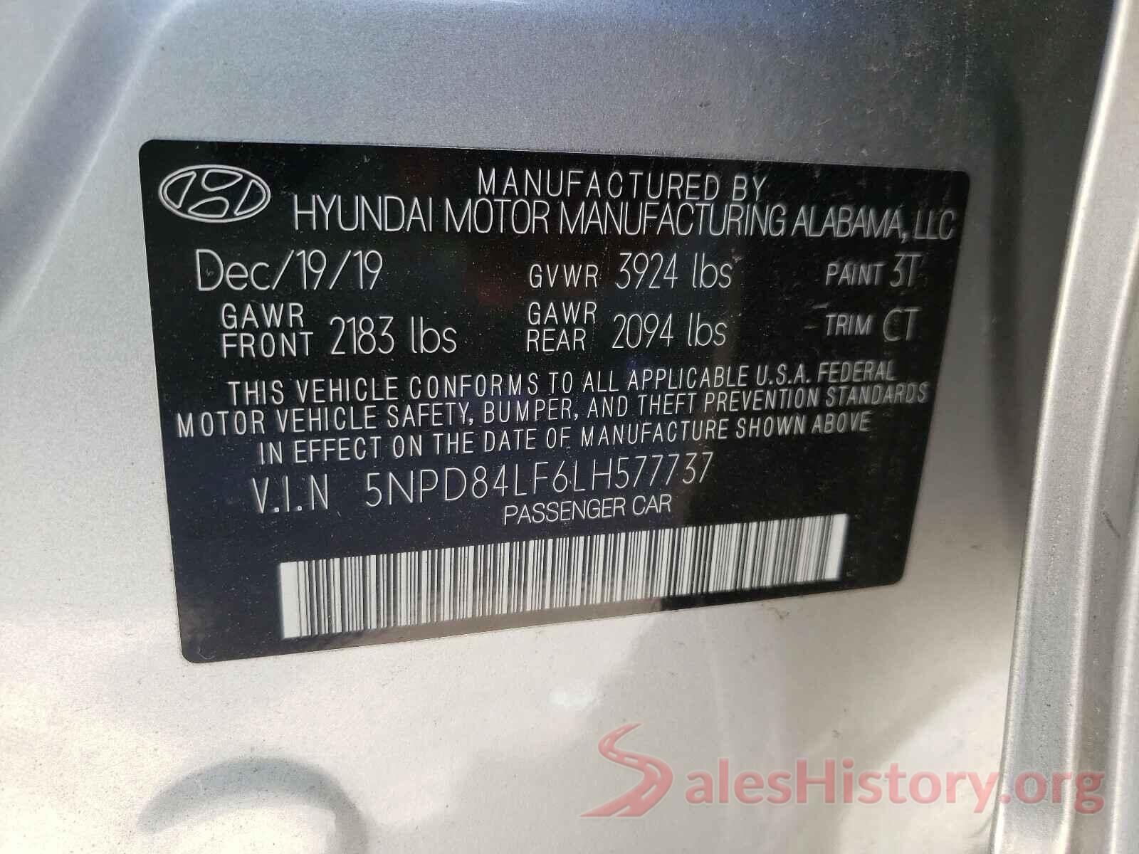 5NPD84LF6LH577737 2020 HYUNDAI ELANTRA