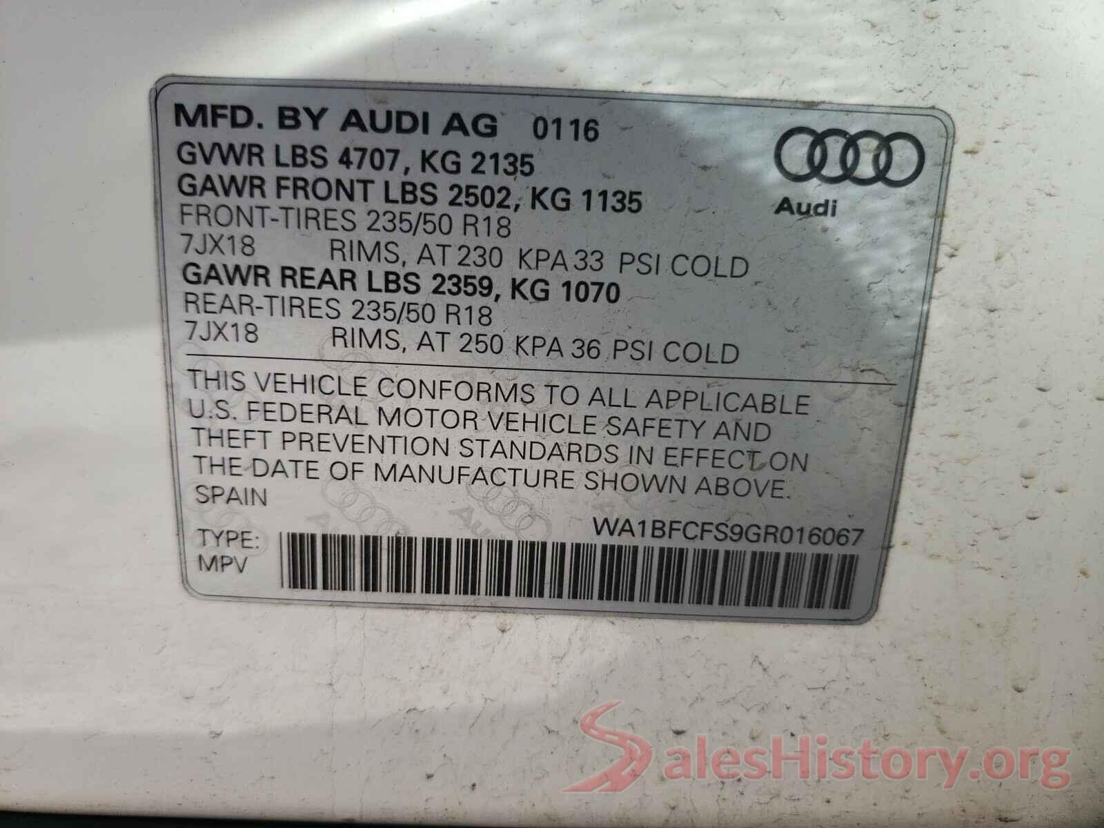 WA1BFCFS9GR016067 2016 AUDI Q3