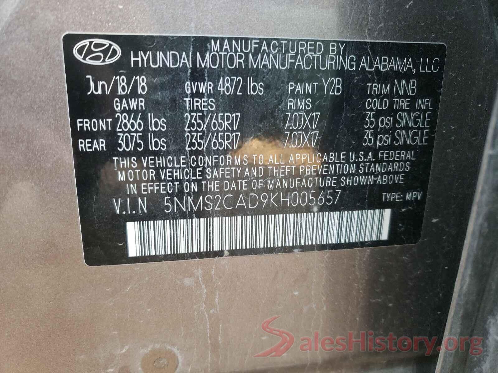 5NMS2CAD9KH005657 2019 HYUNDAI SANTA FE