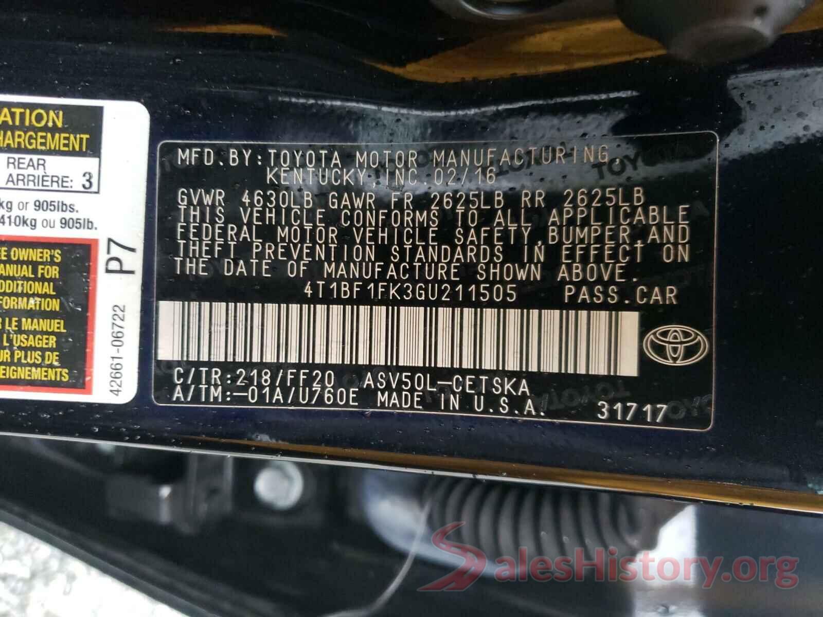 4T1BF1FK3GU211505 2016 TOYOTA CAMRY