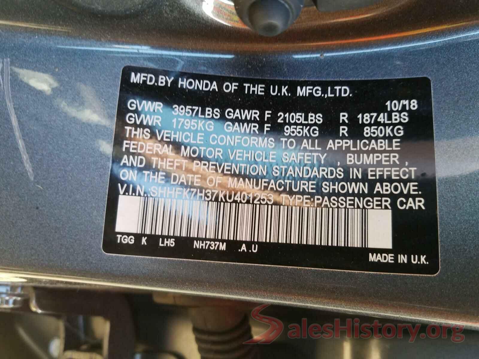 SHHFK7H37KU401253 2019 HONDA CIVIC