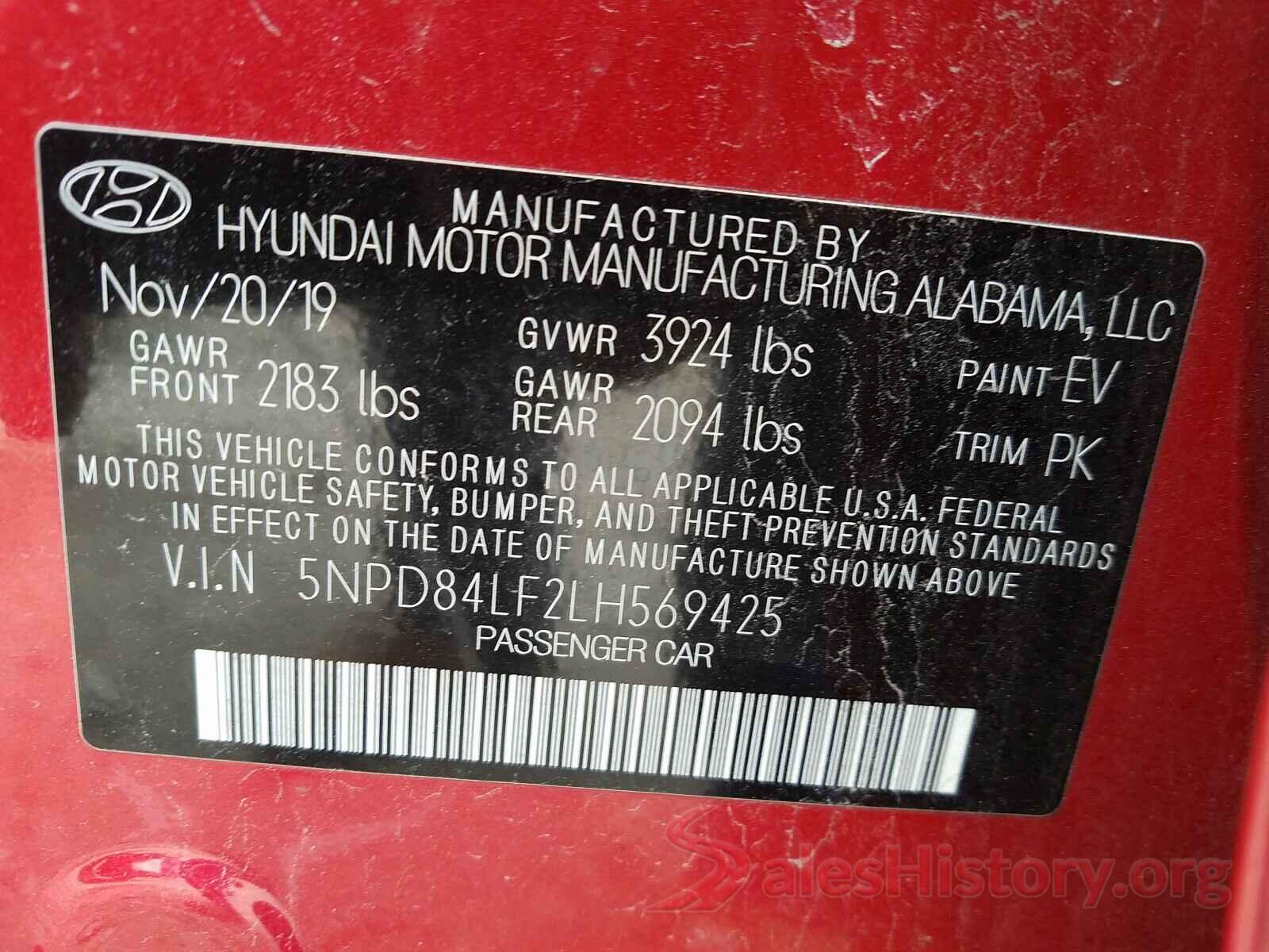 5NPD84LF2LH569425 2020 HYUNDAI ELANTRA