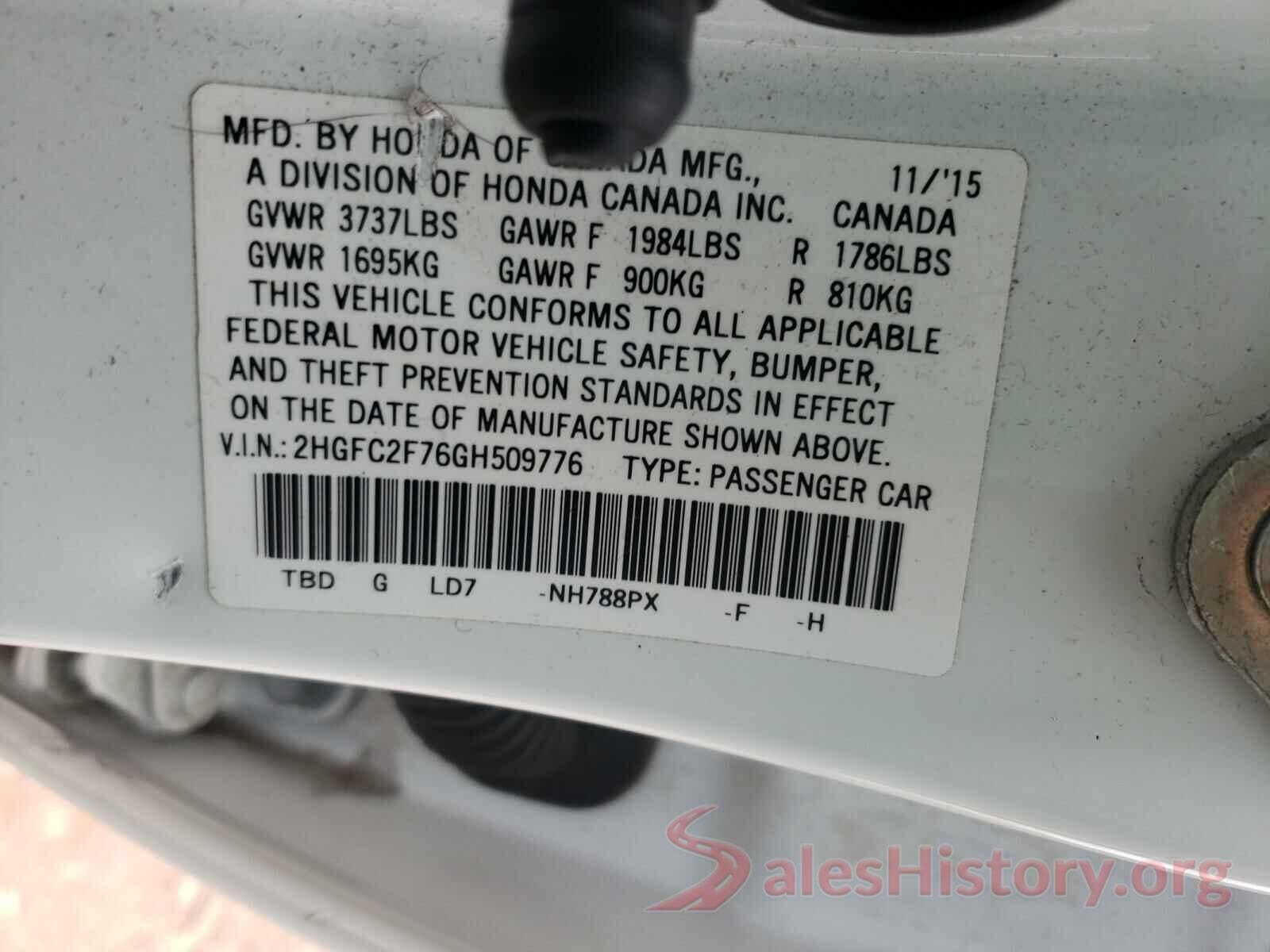 2HGFC2F76GH509776 2016 HONDA CIVIC