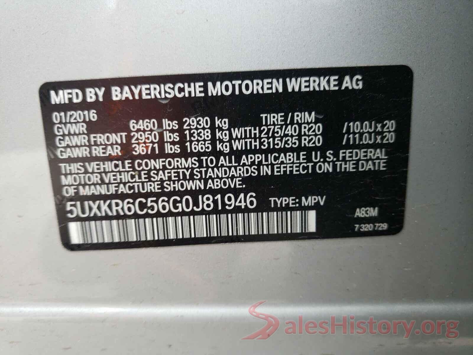 5UXKR6C56G0J81946 2016 BMW X5