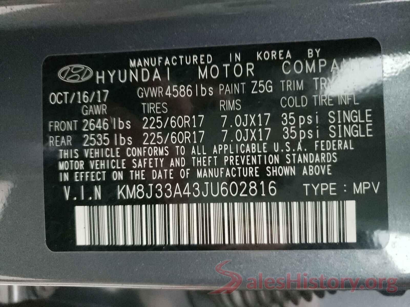 KM8J33A43JU602816 2018 HYUNDAI TUCSON