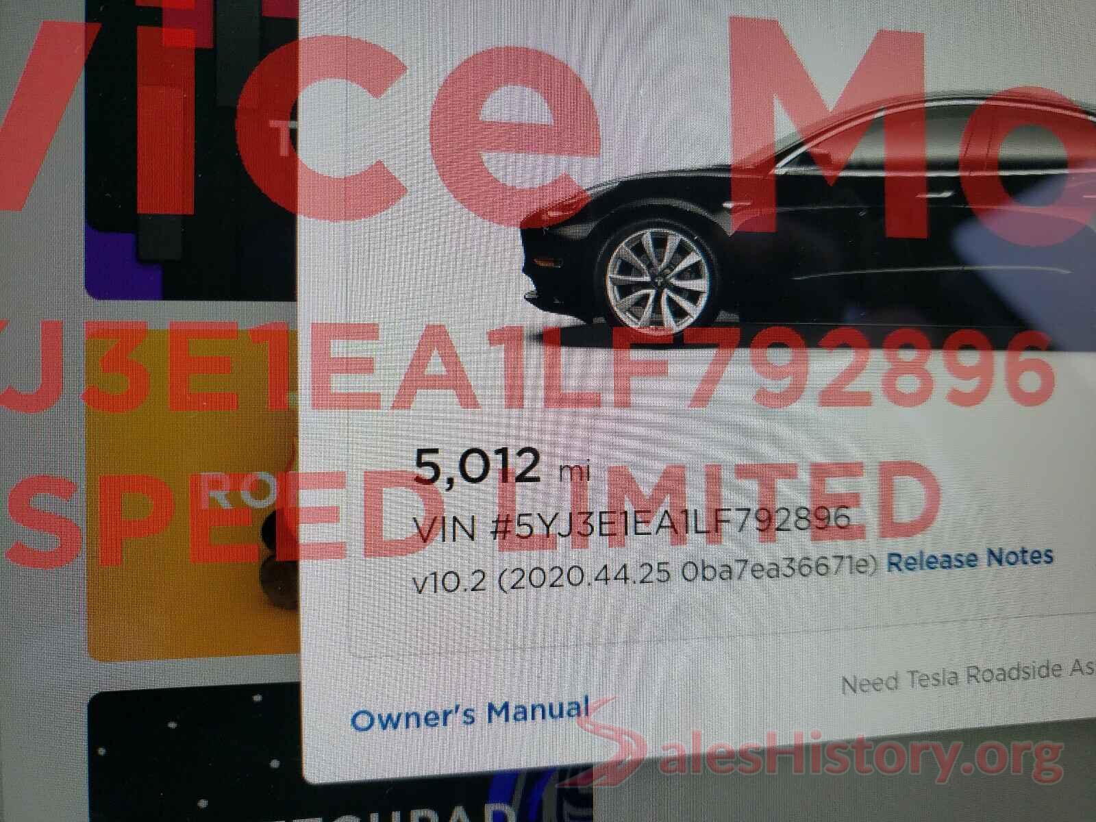 5YJ3E1EA1LF792896 2020 TESLA MODEL 3