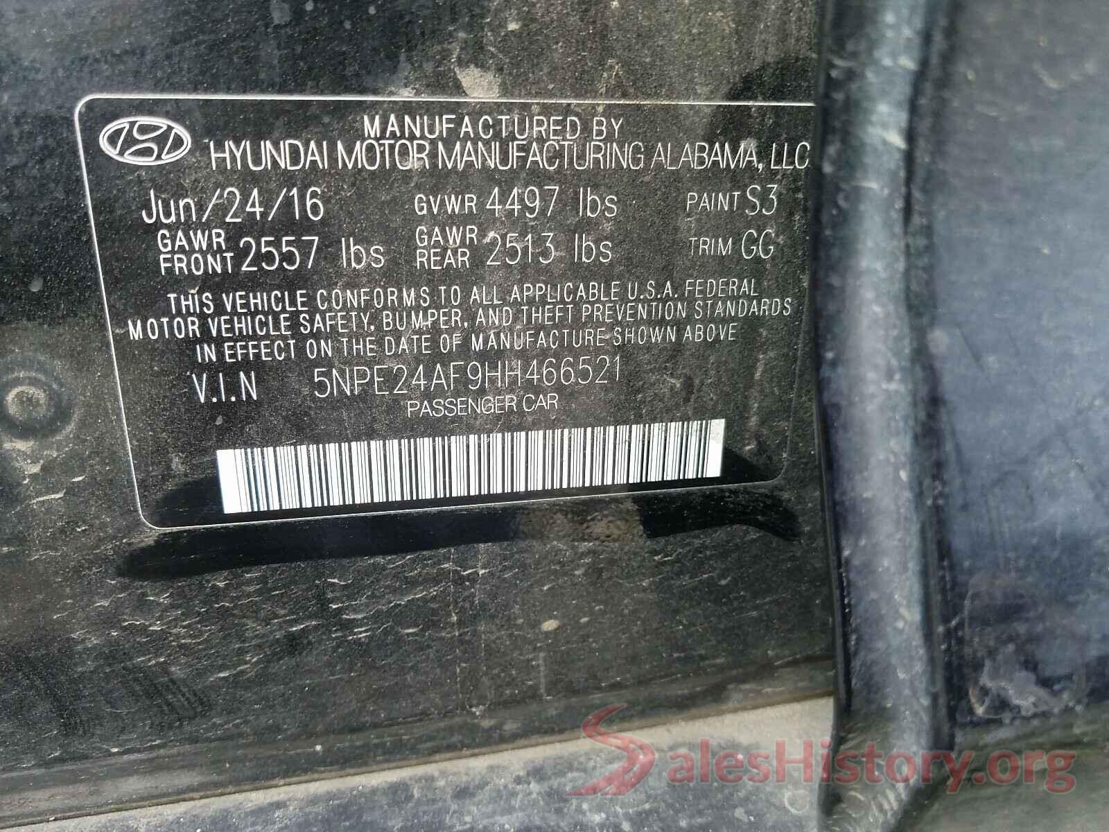 5NPE24AF9HH466521 2017 HYUNDAI SONATA