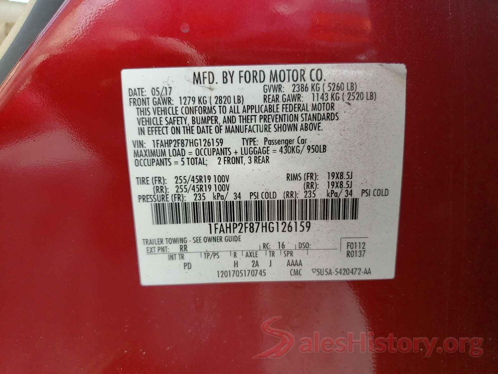 1FAHP2F87HG126159 2017 FORD TAURUS