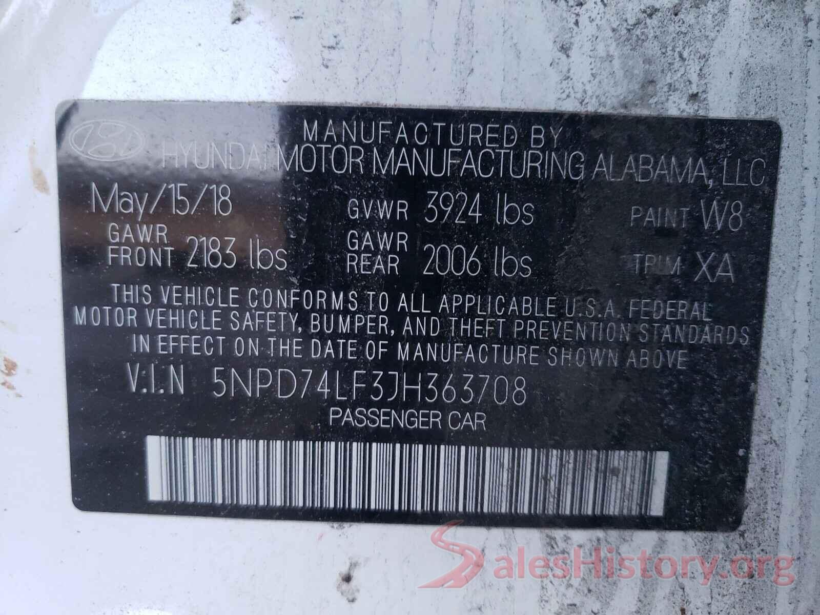 5NPD74LF3JH363708 2018 HYUNDAI ELANTRA