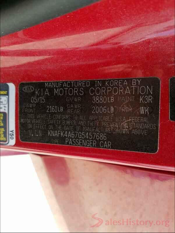 KNAFK4A67G5457686 2016 KIA FORTE