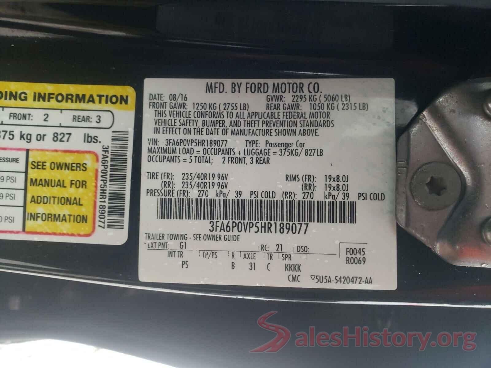 3FA6P0VP5HR189077 2017 FORD FUSION