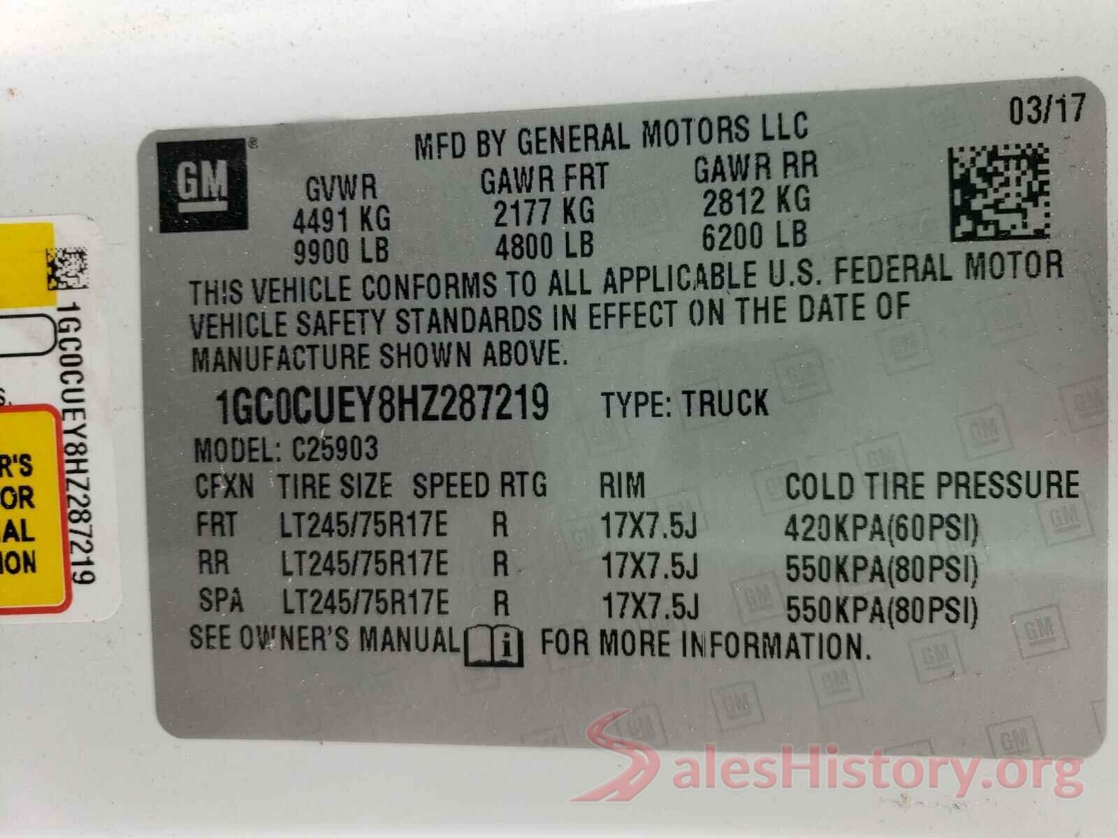 1GC0CUEY8HZ287219 2017 CHEVROLET SILVERADO