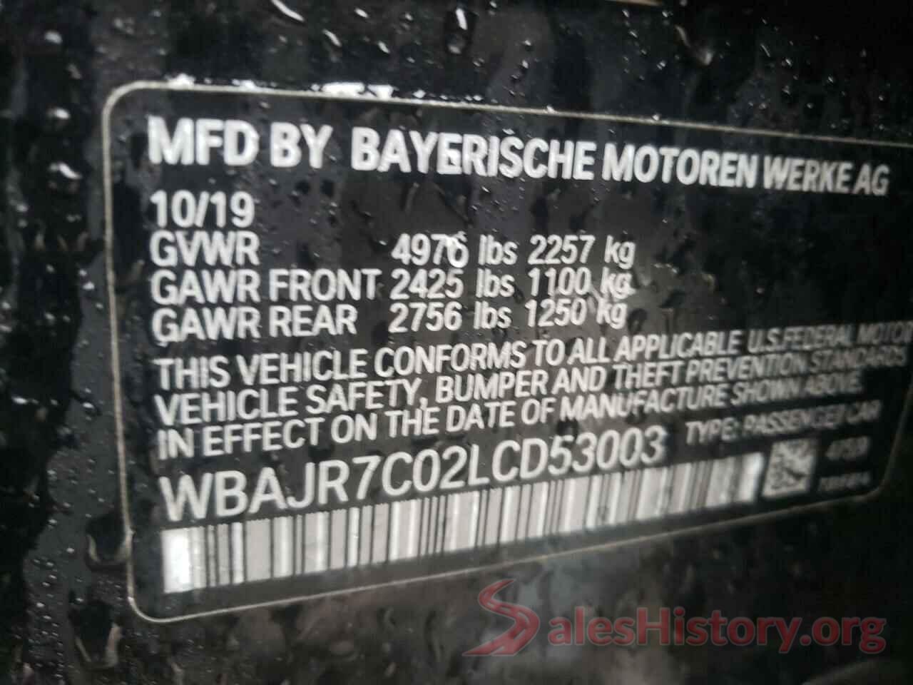 WBAJR7C02LCD53003 2020 BMW 5 SERIES