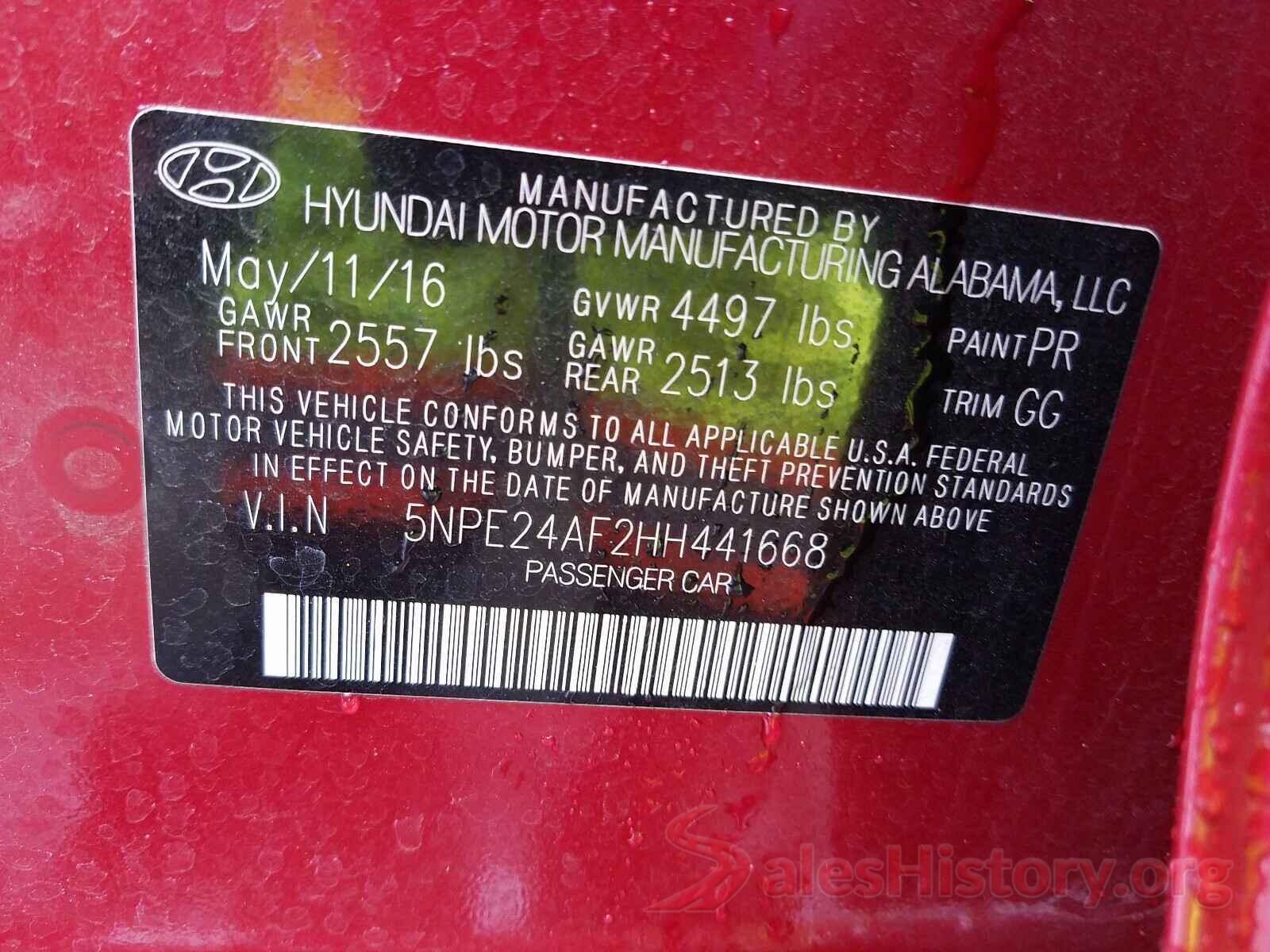 5NPE24AF2HH441668 2017 HYUNDAI SONATA