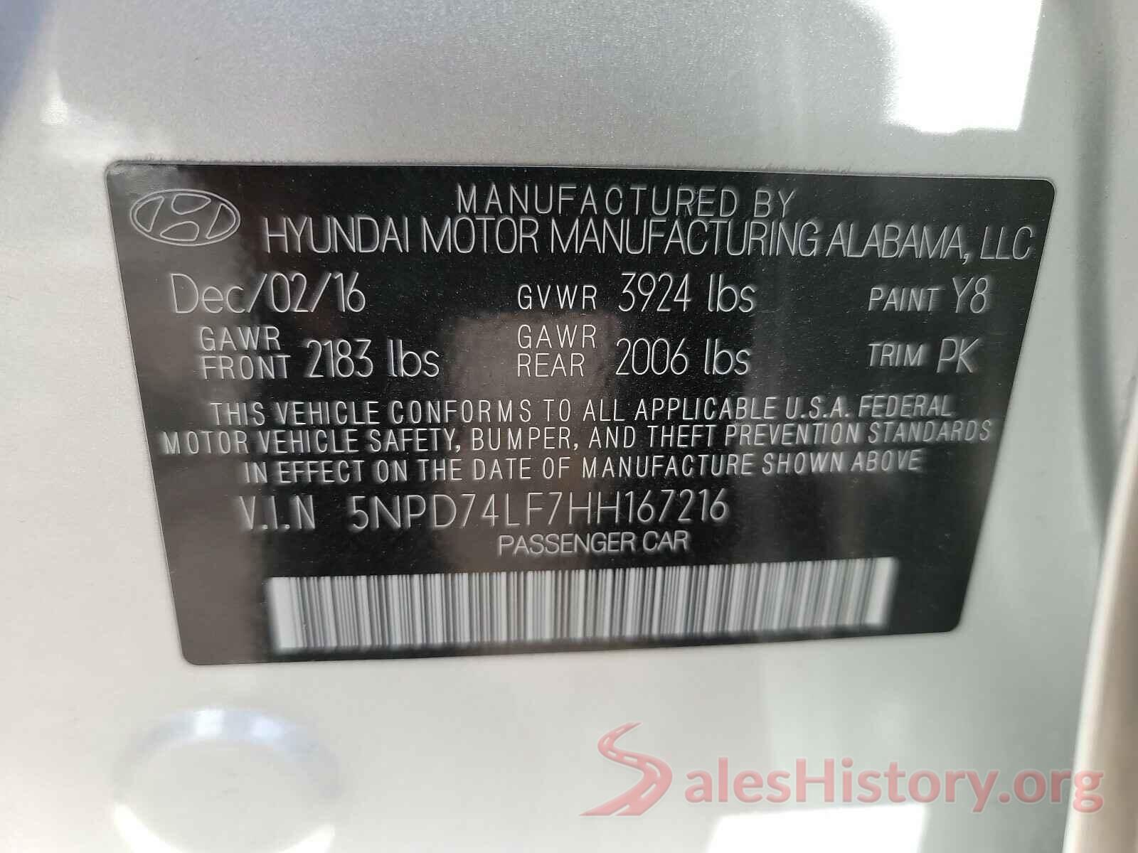 5NPD74LF7HH167216 2017 HYUNDAI ELANTRA