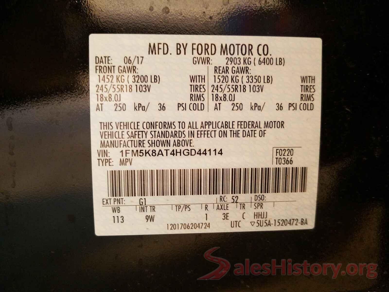 1FM5K8AT4HGD44114 2017 FORD EXPLORER